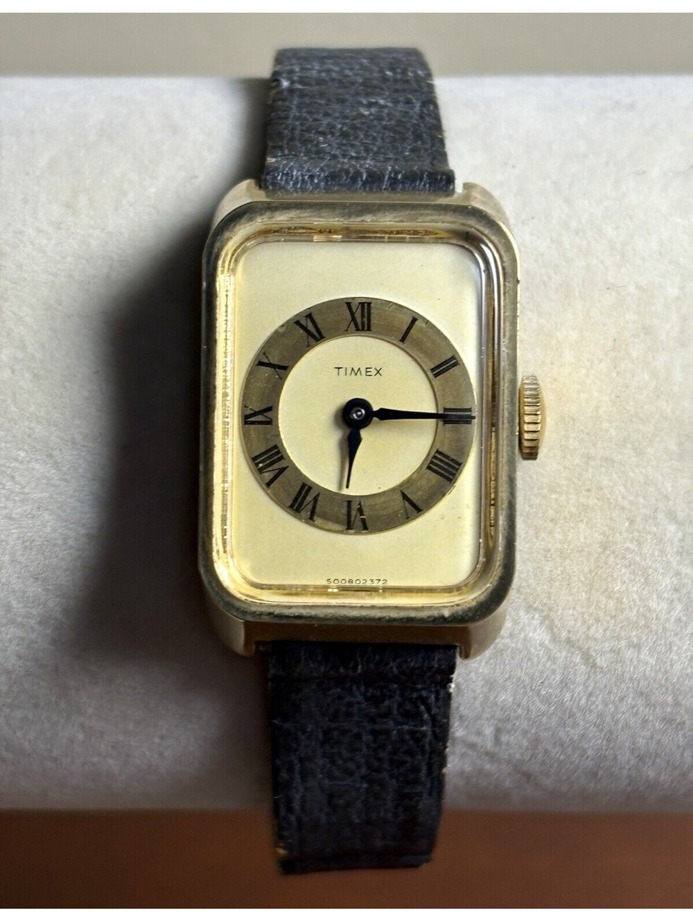 Vintage 1972 Timex Tank Watch Gold Tone Roman Numeral Dial Manual Wind M23 50080
